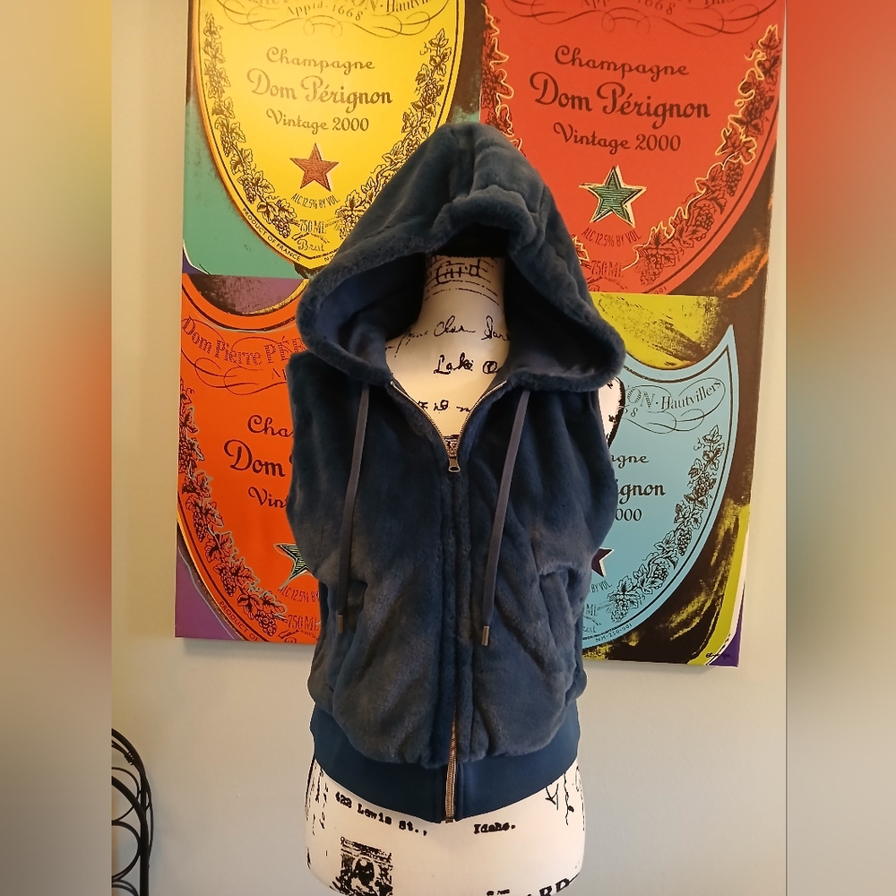 CALIA Blue Faux Fur Hooded Vest